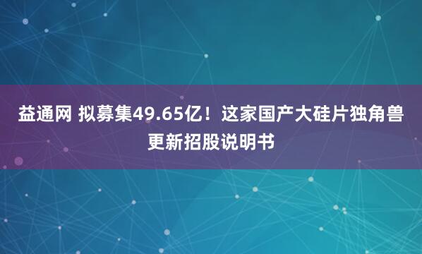 益通网 拟募集49.65亿！这家国产大硅片独角兽更新招股说明书